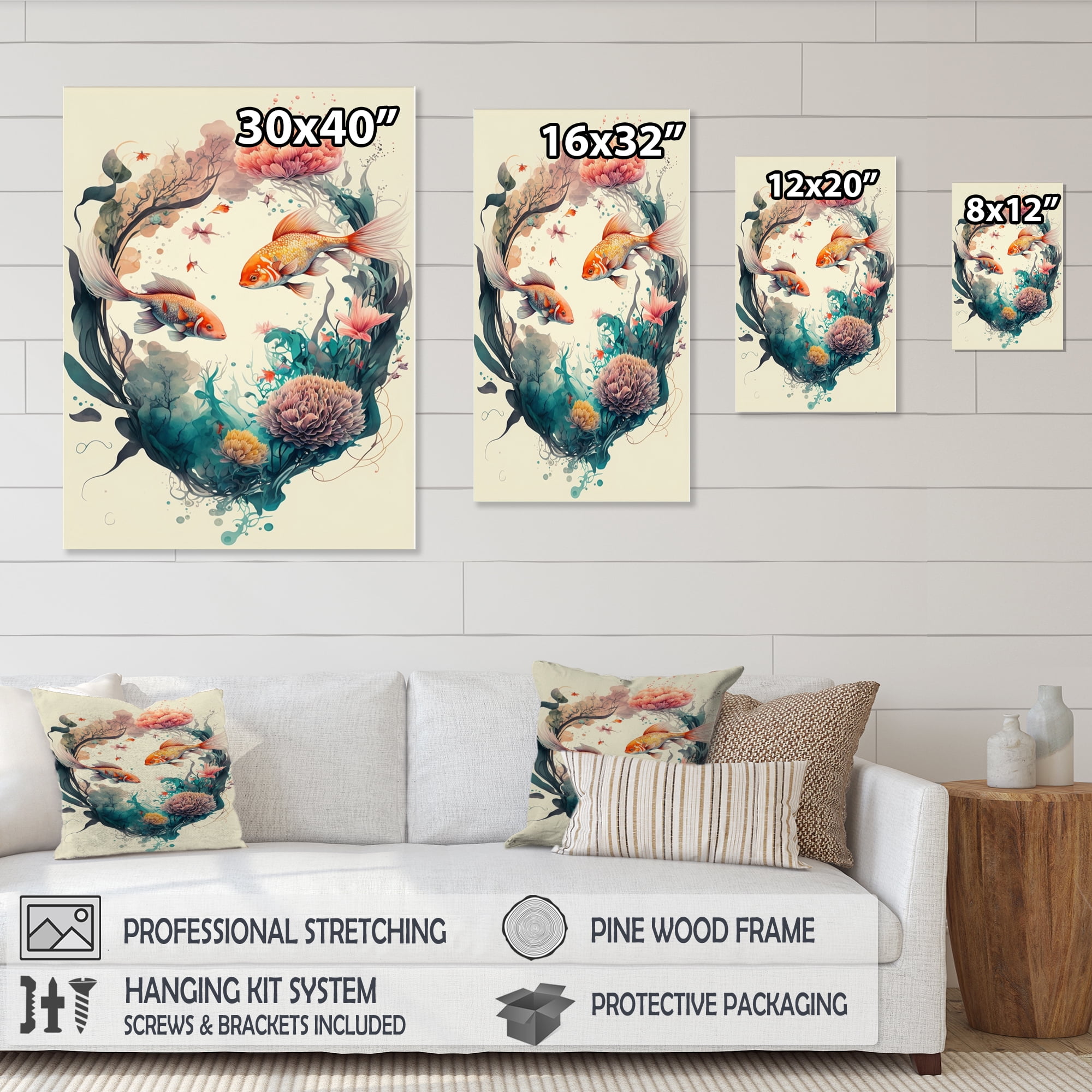 Designart Cute Fish Floral Art II Canvas Wall Art