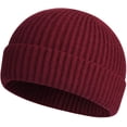 thumbnail image 1 of Gorro de pescador corto de punto de lana Sinhoon para hombre y mujer, gorro cálido de invierno (rojo vino), 1 of 8