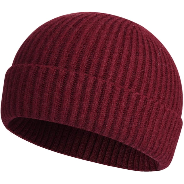 Gorro de pescador corto de punto de lana Sinhoon para hombre y mujer, gorro cálido de invierno (rojo vino)