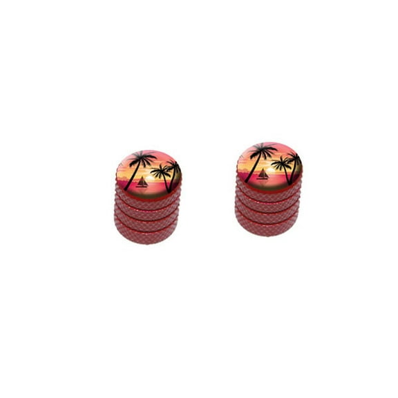 Pink and Orange Beach Sunset - Palm Trees Ocean Sail Boat Vacation Bike Valve Stem Caps