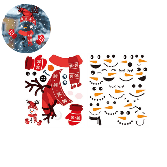 7PCS Snowman Face Sticker Set, DIY PVC Self‑Adhesive Decals, Cartoon Mix‑and‑Match Stickers for Window Fridge Xmas Decor