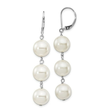 Auriga Fine Jewelry 925 Sterling Silver Rh-plated 10-11mm Imitation Shell Pearl Dangle Earrings for Women Auriga Fine Jewelry 925 Sterling Silver Rh-plated 10-11mm Imitation Shell Pearl Dangle Earrings for Women