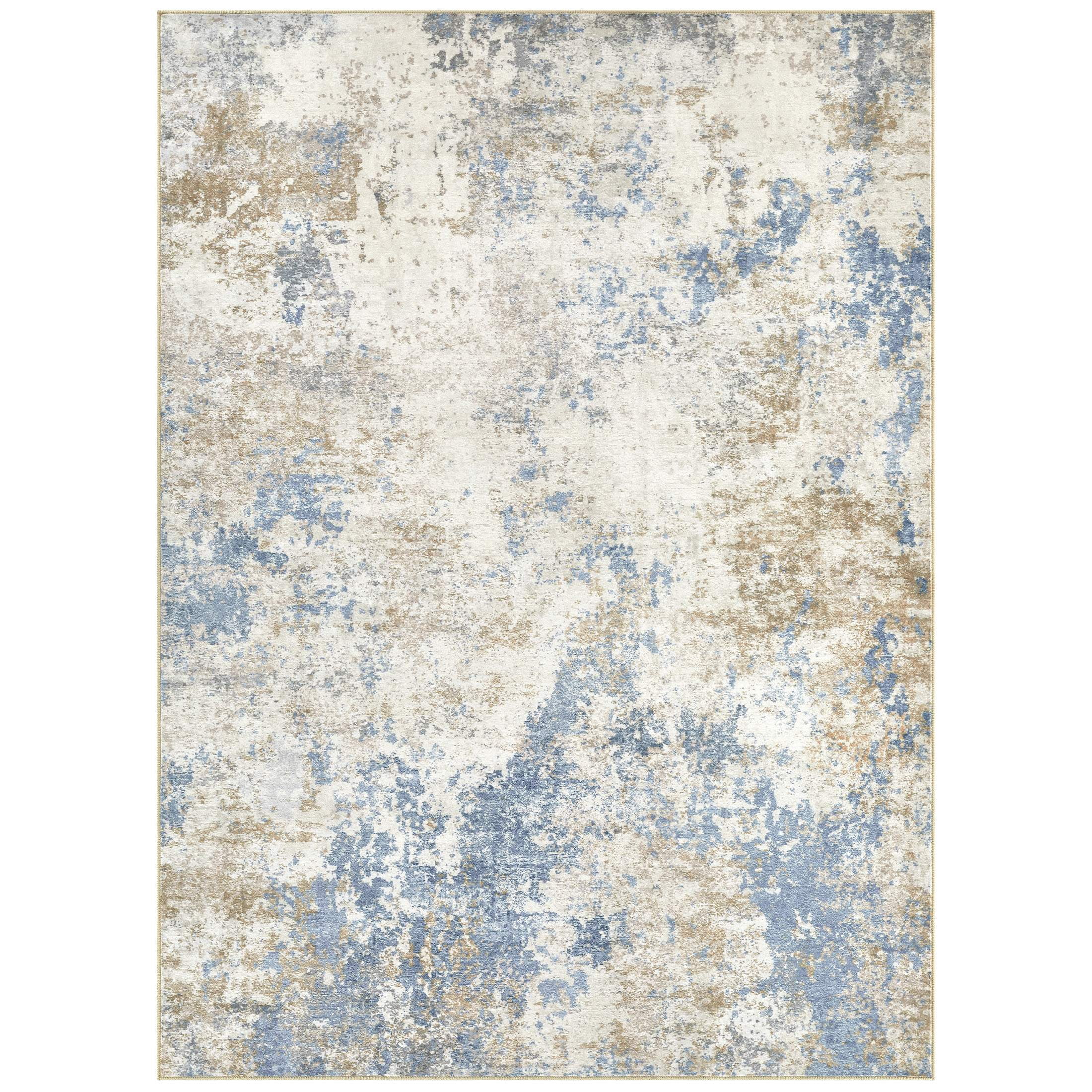 UERMEI 6'x9' Area Rugs for Living Room, Washable Non-slip Soft Indoor Modern Abstract Rug for Bedroom Dining Room Office Home Decor Carpet, Blue & Brown