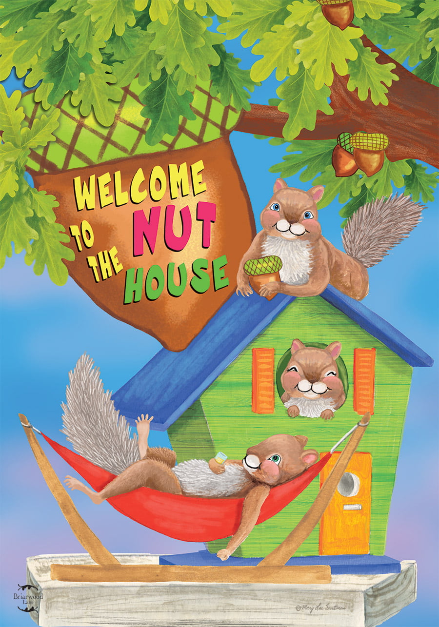 Spring Nuthouse House Flag Squirrels Humor 28" x 40" Briarwood Lane 