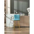 thumbnail image 1 of Modern Velvet Bar Stools, Accent Upholstered Chairs, Low Back Barstool, Pub Height Home Bar Dining Chairs, Counter Stools Tufted Back Kitchen Island Chairs with Gold Legs and Footrest, Blue, 1 of 7