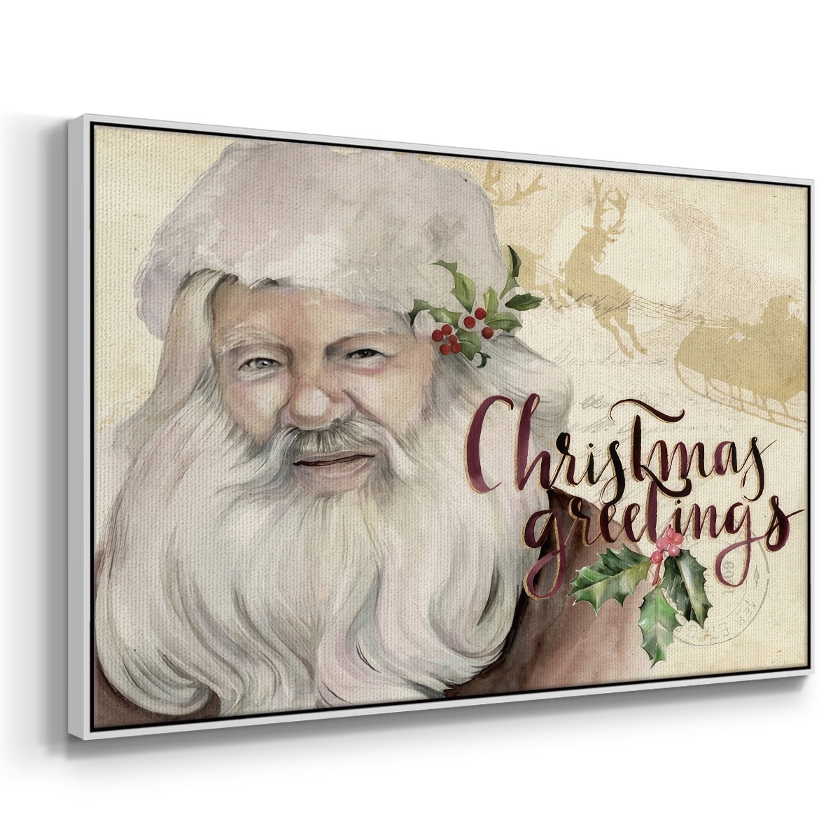 Christmas Greetings Collection A - Framed Gallery Wrapped Holiday Canvas - 17 x 25 - White Frame