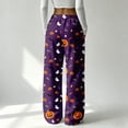 thumbnail image 3 of Womens Halloween Pjs Halloween Pumpkin Ghost Print Flannel Pajama Pants Elastic Waist Drawstring Wide Leg Sleep Wear, 3 of 5