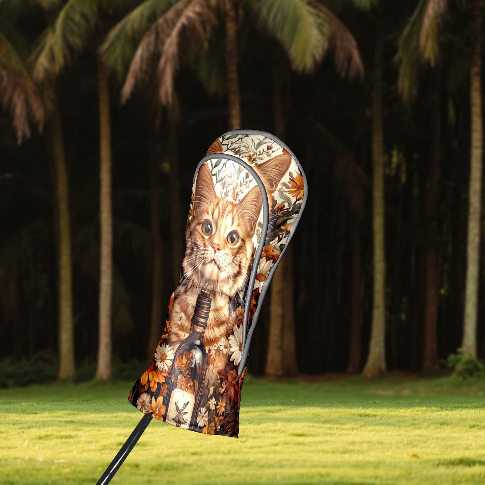 Golf Club Covers PU Leather Waterproof Head Covers for Fairway Woods Hybrids Orange Cat Unisex Fits Most Brands