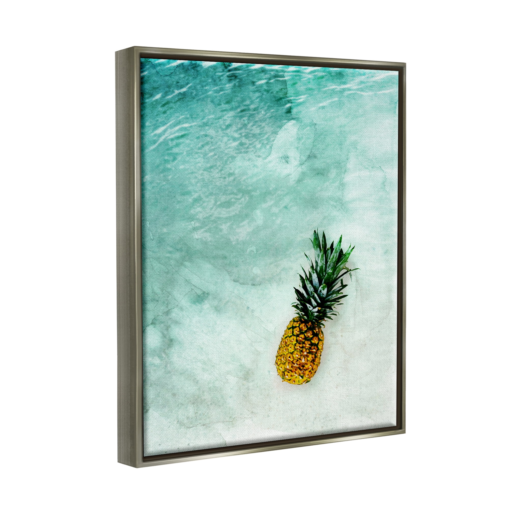 Stupell Industries Pineapple on Beach Ripples Nature Photography Gray Floater Framed Art Print Wall Art, 17 x 21