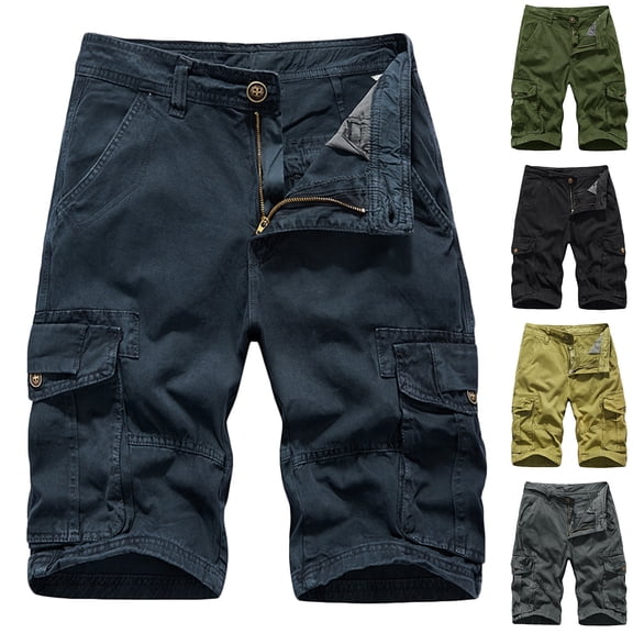 Jacenvly 2024 New Summer Mens Shorts Men's Size S Sports and Leisure Multi-Pockets Relaxed Beach Shorts Pants Solid Skin-Friendly Loose Beach Pants Army Green