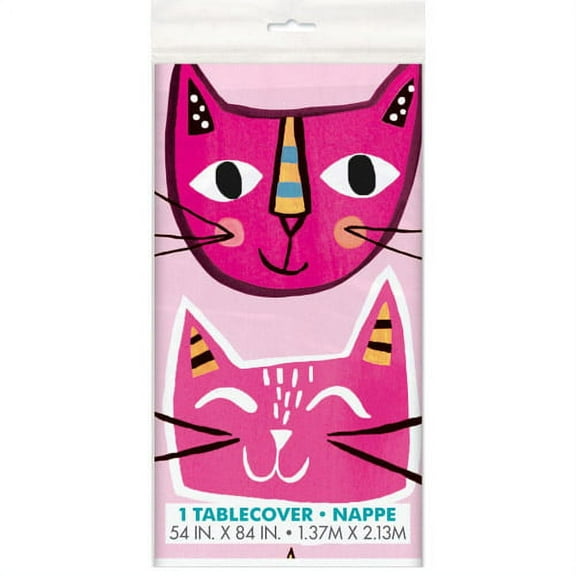 Various Plastic Tablecloth with Pink Cat Theme
