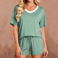 thumbnail image 5 of Yeaiivve Bamboo Pajamas Set for Women Color Block Short Sleeve Cooling Tops and Shorts Comfy Soft Summer Pjs Sets Loose Pleated Loungewear Green,L, 5 of 7
