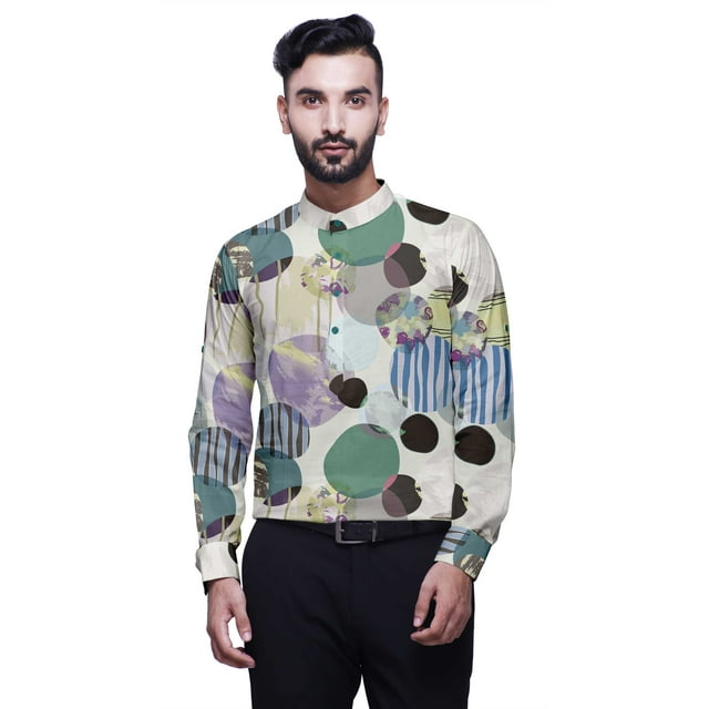 BESTMAN Kurta Courte Imprimée pour Hommes Col Mandarin Indien Vêtements Décontractés