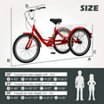 thumbnail image 3 of Lilypelle Adult Tricycle 24" Wheels Low Stepover Frame Bike, 7-Speed Shimano Derailleur Trike, 3 Wheels Bike with Basket, Red, 3 of 14