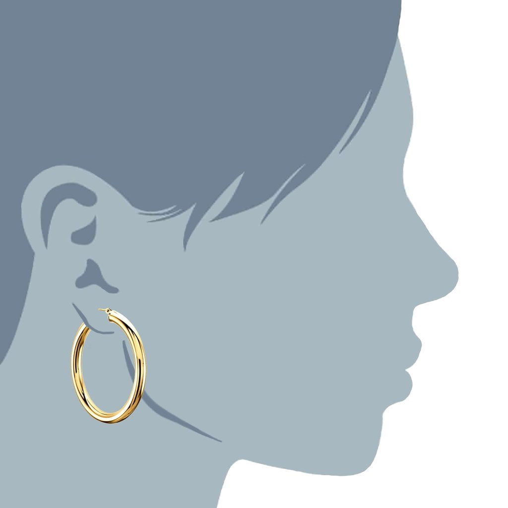 14k REAL Yellow Gold 30MMx3.00MM Thickness Classic Polished Round Tube Hoop Earrings with Snap Post Closure For Women