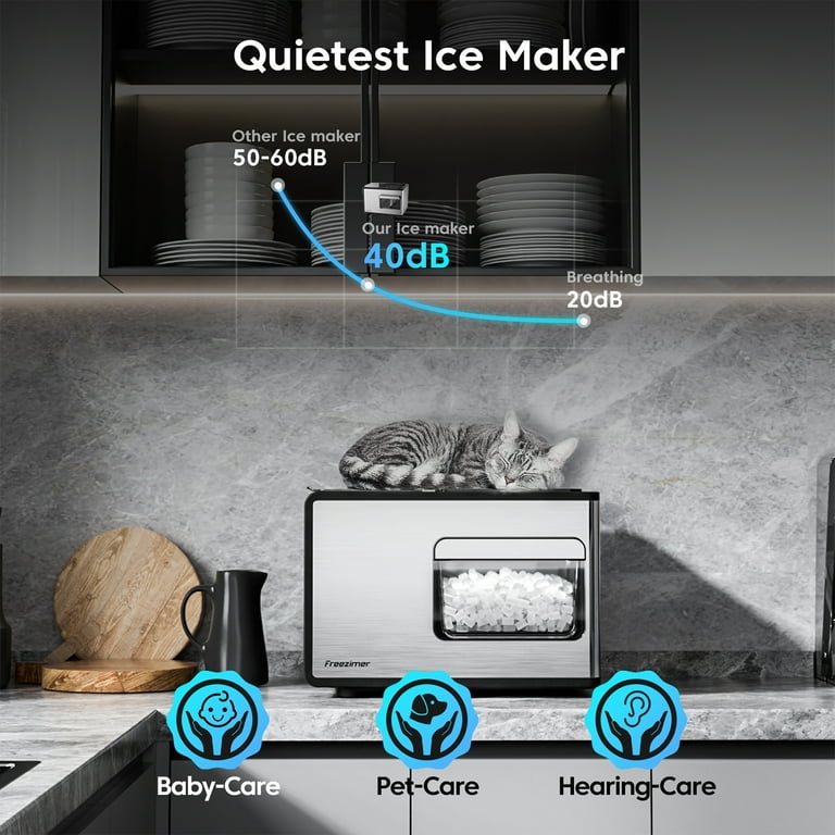 Freezimer DreamiceX2, Nugget Ice Maker Countertop with Chewable Sonic Ice, Self-Cleaning Quiet Thick Insulation with Waterline, Pebble Ice Machine  Soft Ice, Pellet Ice Makers, 33lbs/24h