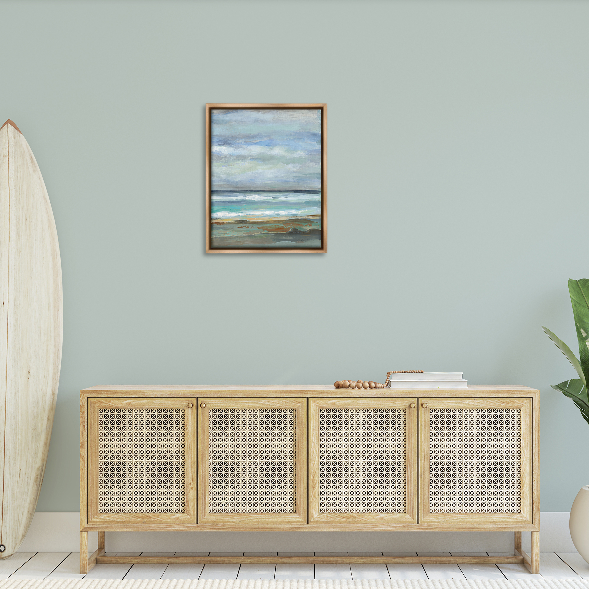Stupell Industries Double Wave Seashore Nautical & Beach Painting Brown Floater Framed Canvas Art Print Wall Art, 25 x 31