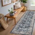 thumbnail image 2 of Haperlare 2'x6' Vintage Floral Runner Rug Soft Oriental Carpet, Washable Rug Non Slip TPR Backing Low Pile Rugs for Hallway Entryway Bedroom Playroom, Blue, 2 of 7