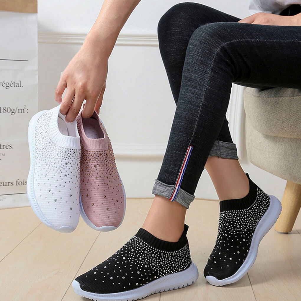 Lady Mesh Sneakers Crystal Shoes Ladies Casual Rhinestone Mesh