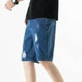thumbnail image 2 of SWSMCLT Men's Denim Shorts Mid Rise Loose Fit Soft Straight Leg Casual Jeans Distressed Casual Jean Shorts Dark Blue 30, 2 of 4