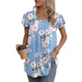 thumbnail image 3 of QINCAO Womens Tops Floral Ruffle Short Sleeve O Neck Loose Ladies Tops Shirts Blouses for Women,L(12-14), 3 of 7