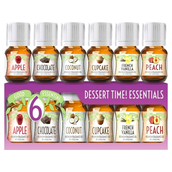 Fragrance Oils Set of 6 Scented Oils from Good Essential- Apple Oil, Chocolate Oil, Coconut Oil, French Vanilla Oil, Peach Oil, Cupcake Oil: Aromatherapy, Perfume, Soaps, Candles, Slime, Lotions!