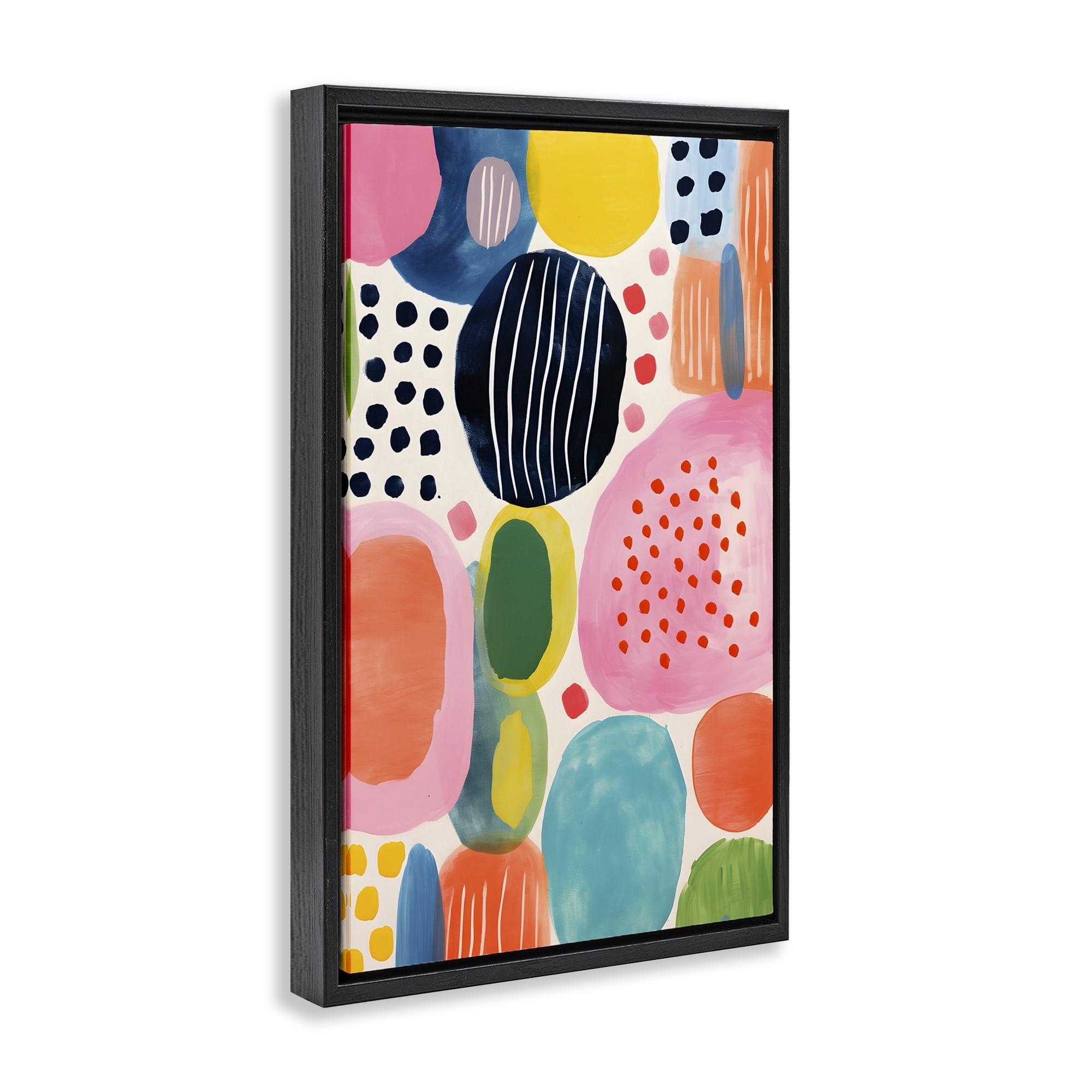 Stupell Industries Whimsical Patterned Shapes Abstract Painting Black Floater Framed Canvas Art Print Wall Art, 17 x 25