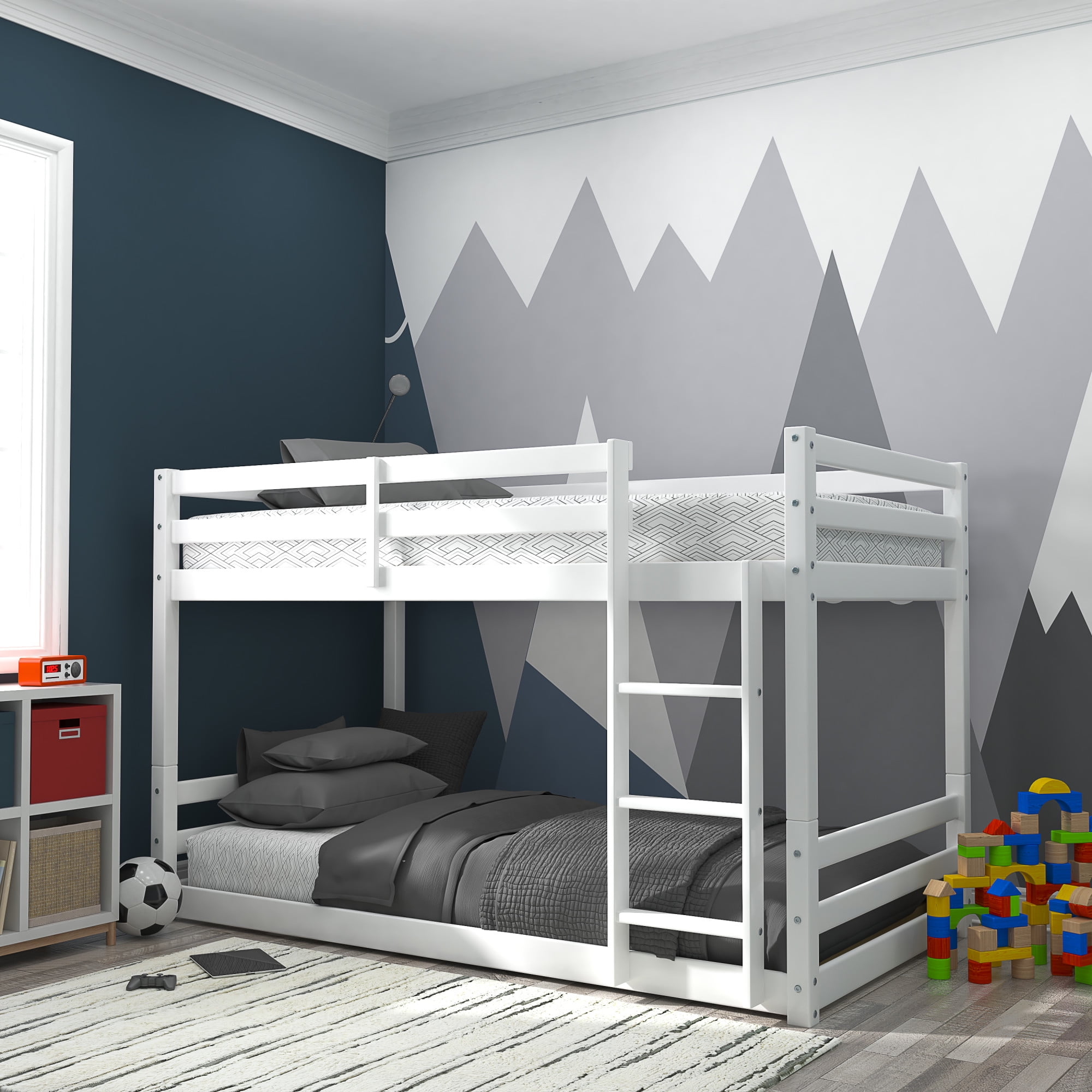 Campbell Wood Twin over Twin Floor Convertible Bunk Bed, White