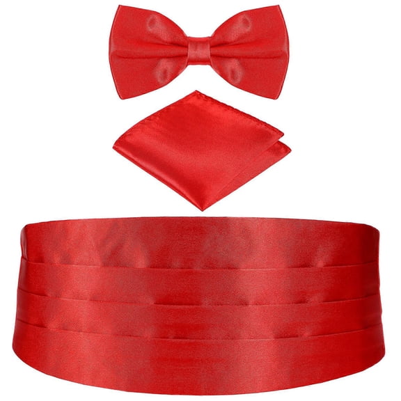 3 Pcs Men's Satin Bow Tie Cummerbund with Handkerchief for Parties Weddings Proms