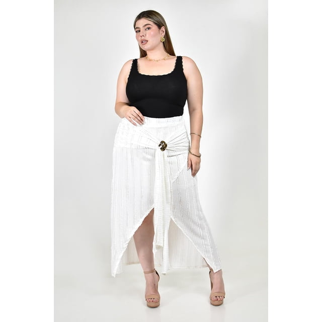 Falda asimetrica con broche Roman Fashion /Tallas Extras, 7067 (Blanco) blanco 42
