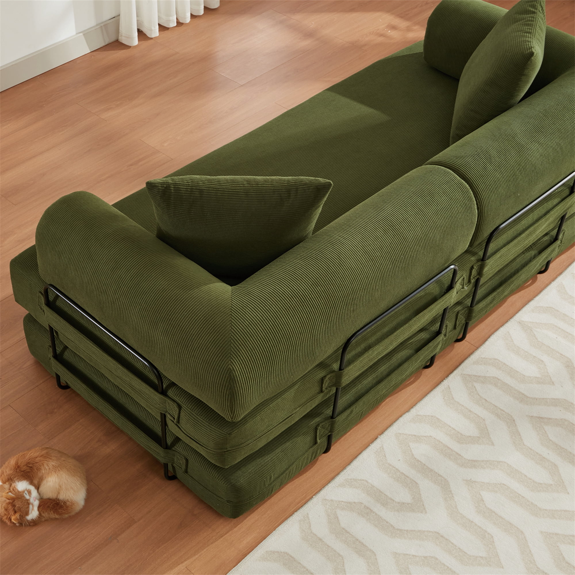 Aukfa 78.5" Convertible Sleeper Couch Folding King Size Futon Sofa for Living Room, Corduroy, Green