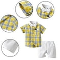 thumbnail image 2 of LYMAYTER Newborn Boys Gentleman Outfit for Kids Baby Short Sleeve Plaid Shirt with Bowtie + Summer Shorts Size for 6M-4T, 2 of 9