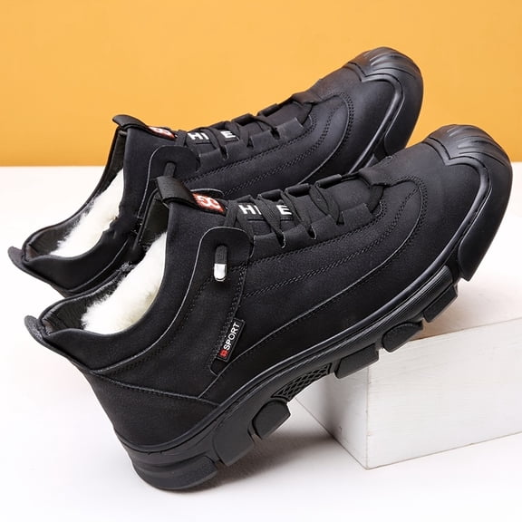 Men's High Quality Winter Boots - Heavy-Duty Thermal Mid-Calf -like Upper, Anti-Skid PVC Sole & - Elastic Closure Snow Traction Shoes , Grey/Black - Cold-Weather Footwear, Winter Shoes For Men