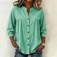 thumbnail image 7 of HAOTAGS Womens 3/4 Sleeve Tops,Summer Causal Plaid V-neck Blouse Green Size 2XL, 7 of 7