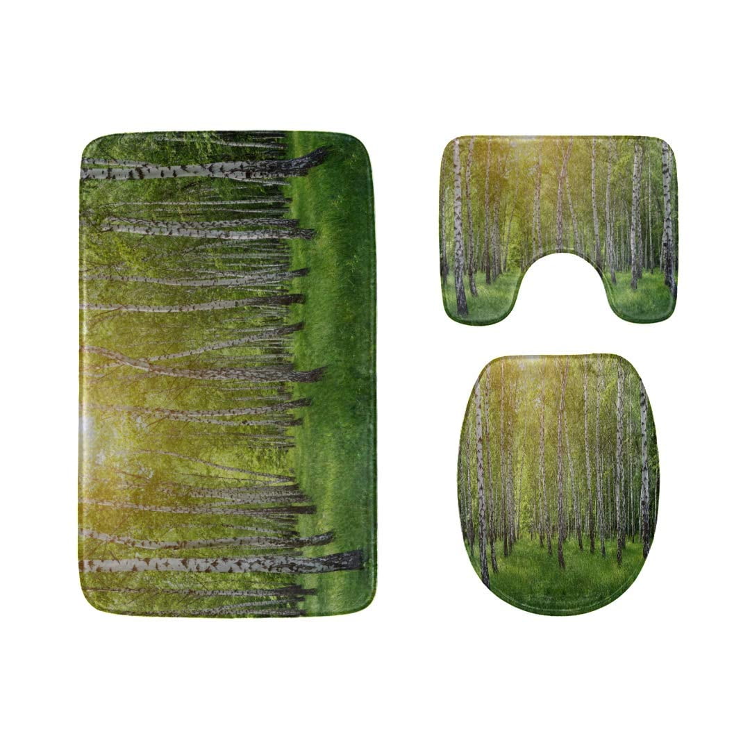 GOHAO Green Birch Forest in Spring 3 Piece Bathroom Rugs Set Bath Rug