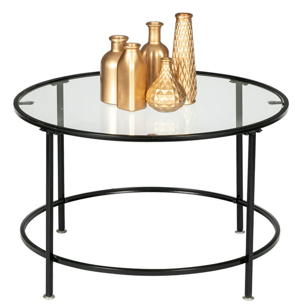 Artisasset Thick Tempered Glass, Round Glass Iron Coffee Table