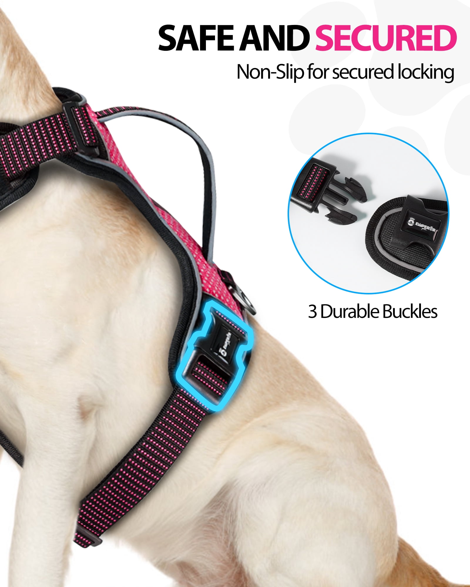 Emperor Pets Pink Reflective Dog Harness Small Sized Dog - No Pull Dog Harness with 2 Leash Clips, Premium Oxford Soft Padded Puppy Harness, Small Dog Harness (S, Pink)