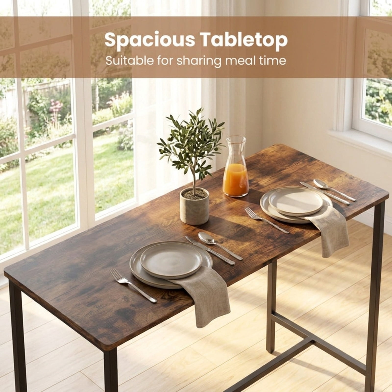 Furnibear 3-Piece Industrial Bar Table Set with 2 Upholstered Stools and Footrests for Dining Room for Kitchen Dining Room Breakfast, Rustic Brown