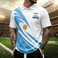 thumbnail image 2 of CONZONE Mens Argentina Soccer T-Shirts Short Sleeve International Football Buttons Down Shirts for Men Lapel Argentina Flag Graphic Casual Summer Tee Tops, 2 of 4