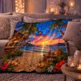 thumbnail image 6 of Tropical Sunset Tiki Bar Beach Hibiscus Flowers Relaxing, Festive Holiday Scene, Warm Flannel Blanket for Beach House and Living Room, Art Lovers Housewarming Gift, Festive Home Decor, 6 of 9