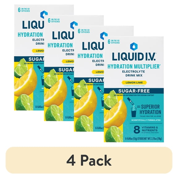 (4 pack) Liquid I.V.® Lemon Lime Hydration Multiplier® Sugar-Free Electrolyte Powder Drink Mix, 6 Count Packets