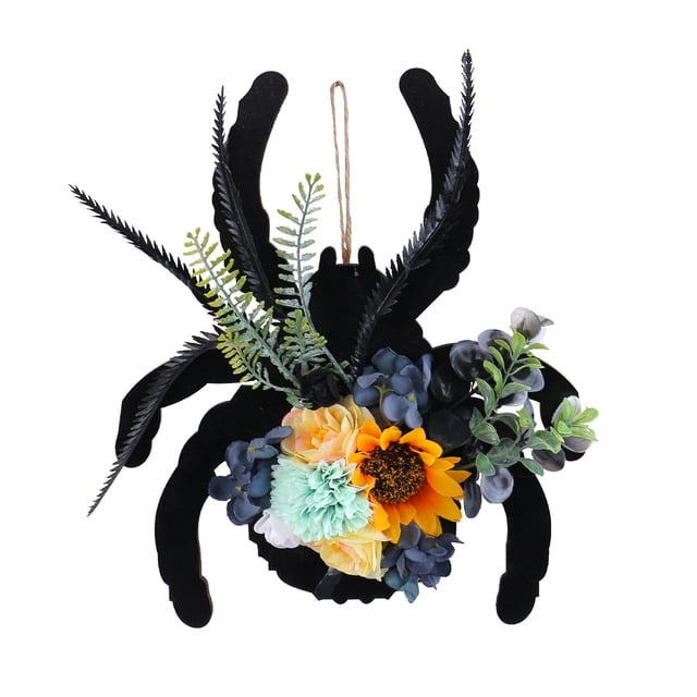 Mom's Best 1 corona de flores de araña negras para puerta interior/exterior, decoración de Halloween