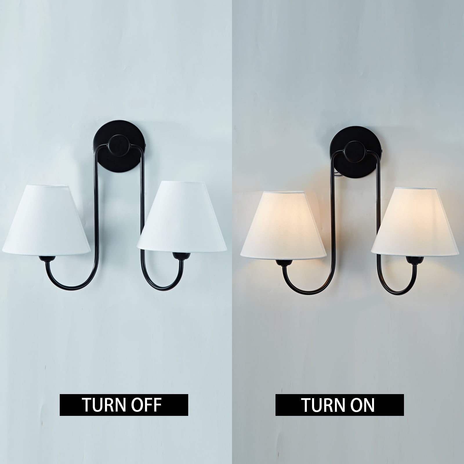 Wall Lights For Living Room , Elegant Linen Shade With Metal Frame Double Swoop Sconce