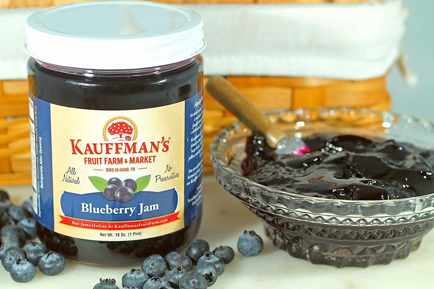 Kauffman Orchards Blueberry Jam, All Natural, No Preservatives, 18 Ounce Jar