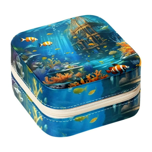 PhooArto Small Jewellery Box, Fantastic Underwater World Portable Travel Mini Jewelry Case for Women Leather Ring Organizer