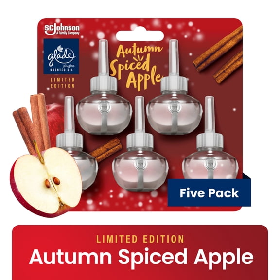 Glade PlugIns Scented Oil, Stocking Stuffers, Autumn Spiced Apple, Fragrance Infused with Essential Oils, 0.67 oz, 5 Count