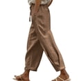 thumbnail image 2 of QUNYINEY Casual Pants for Women Wide Leg Cotton Linen Trousers with Pockets Elastic Waist Khaki M, 2 of 9