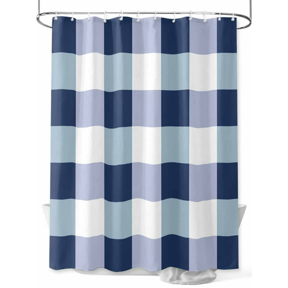 Navy Blue Plaid Standard Shower Curtain Set, Waterproof Shower Curtains for Bathroom, Spring Farmhouse Buffalo Checkered Washable Fabric Cloth Bath Curtain for Bathtub with Hooks 72x72 Inches