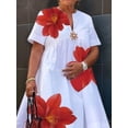 thumbnail image 4 of Women'S Floral Summer Dresses Short Sleeve V Neck Flowy A-Line Tiered Midi Dress Boho Beach Dress Red L, 4 of 5
