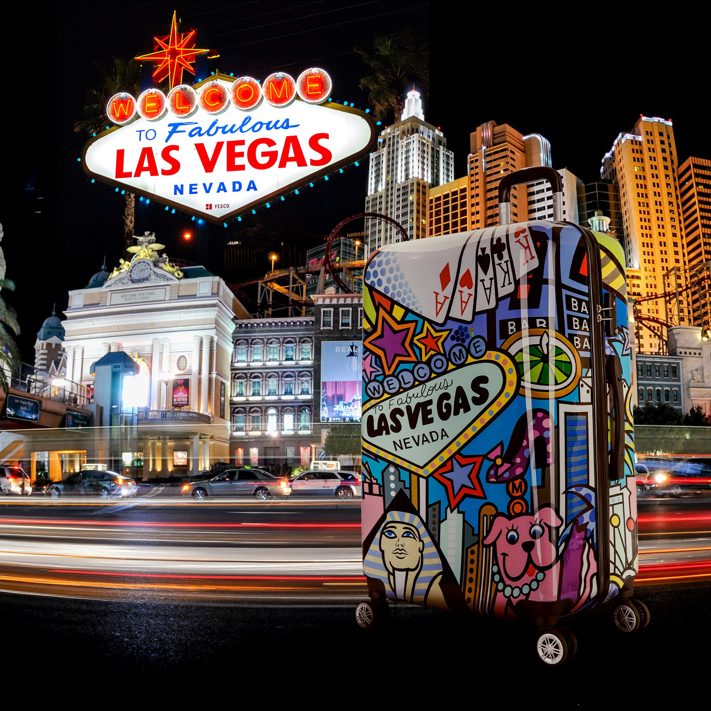 InUSA Print 28" Hardside Lightweight Luggage with Spinner Wheels, Handle and Trolley, Las Vegas